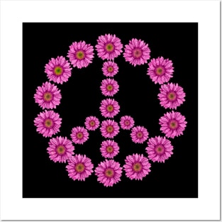 Pink flowers peace symbol Posters and Art